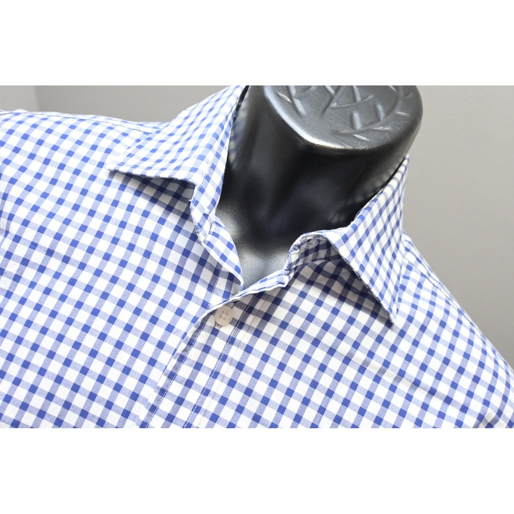 TM Lewin Dress Shirt Mens Medium 15-33 Blue Plaid Excellent Slim Fit French Cuff
